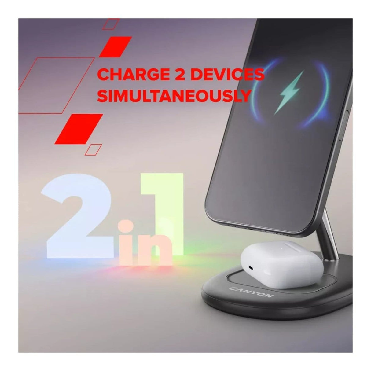 Canyon OnCharge 205 2-in-1 Qi2 Wireless Charging Stand White CNS-WCS205WW/A