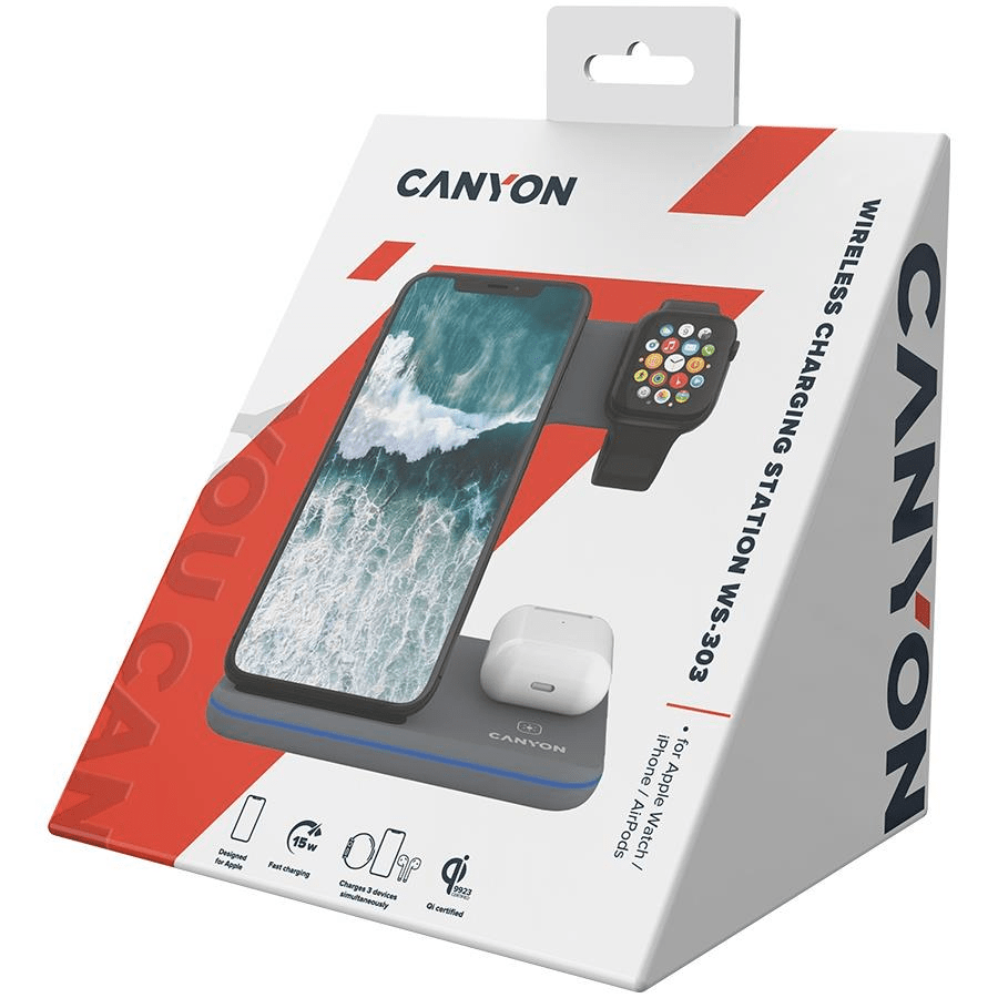 Canyon 3-in-1 Wireless Charger Dark Grey CNS-WCS303DG