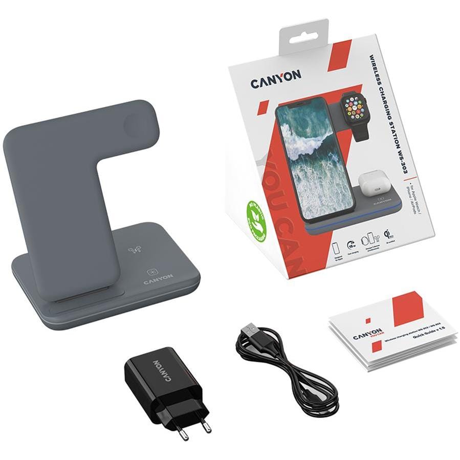 Canyon 3-in-1 Wireless Charger Dark Grey CNS-WCS303DG