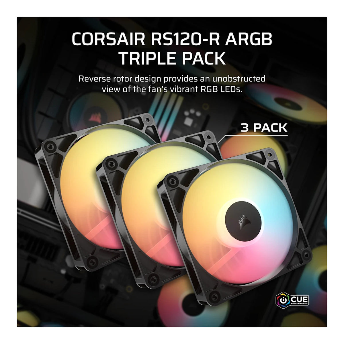 Corsair RS120-R ARGB 120mm PWM Reverse Fans Black - 3-pack CO-9050196-WW