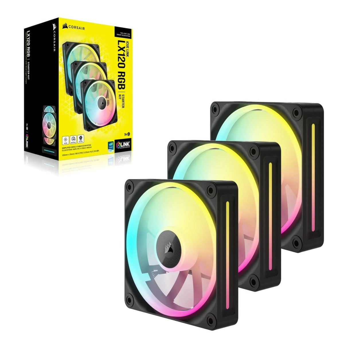 Corsair LX120 RGB iCUE Link 120mm PWM Black Case Fan - Triple Pack CO-9051026-WW