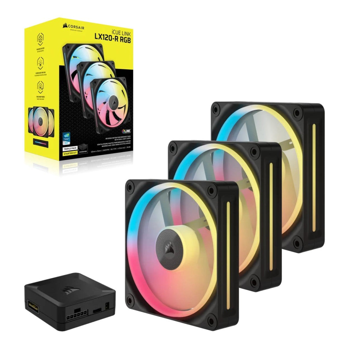 Corsair iCUE LINK LX120-R RGB 120mm PWM Reverse Fans Starter Kit 3-pack CO-9051050-WW