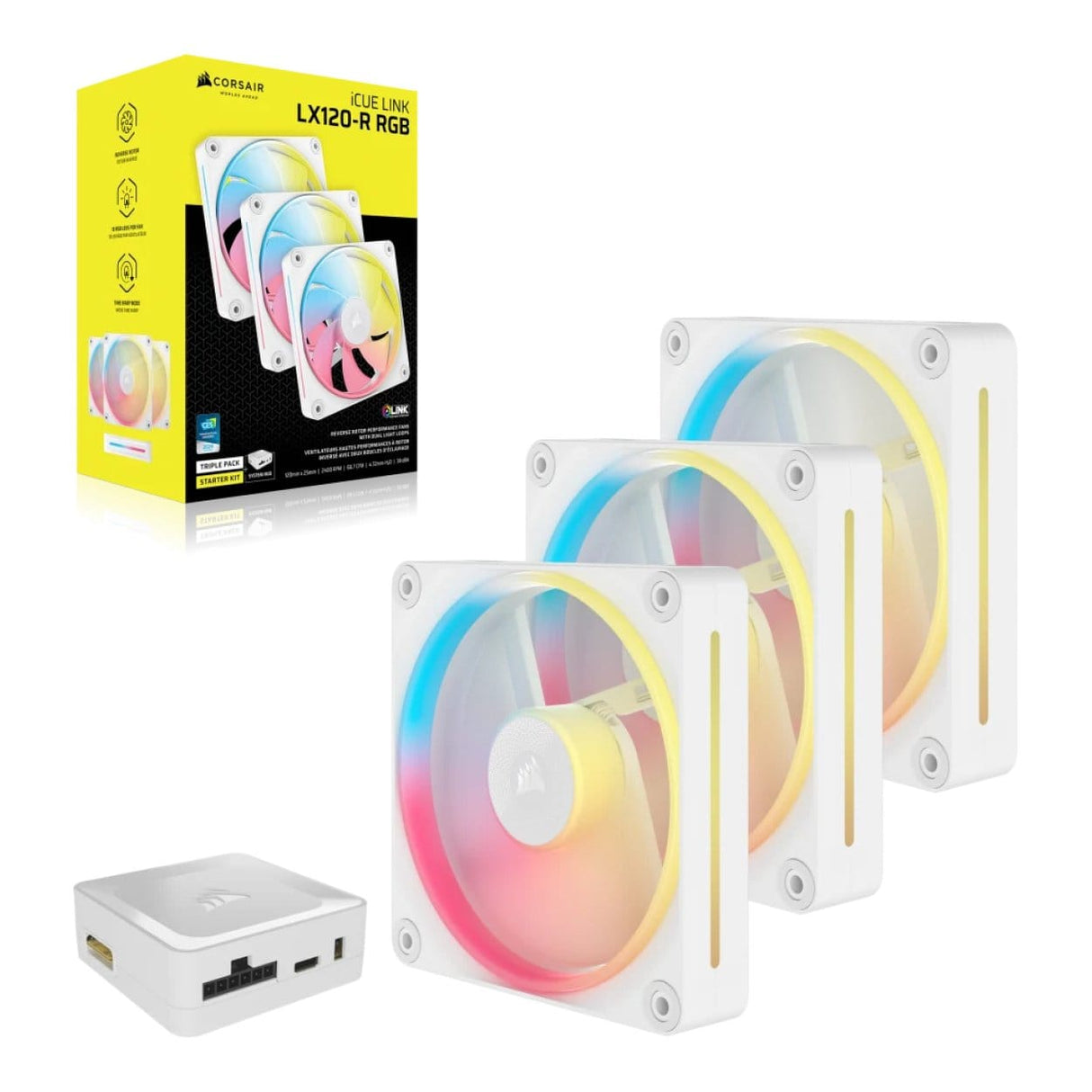 Corsair iCUE LINK LX120-R RGB 120mm PWM Reverse Fans Starter Kit - White 3-pack CO-9051054-WW