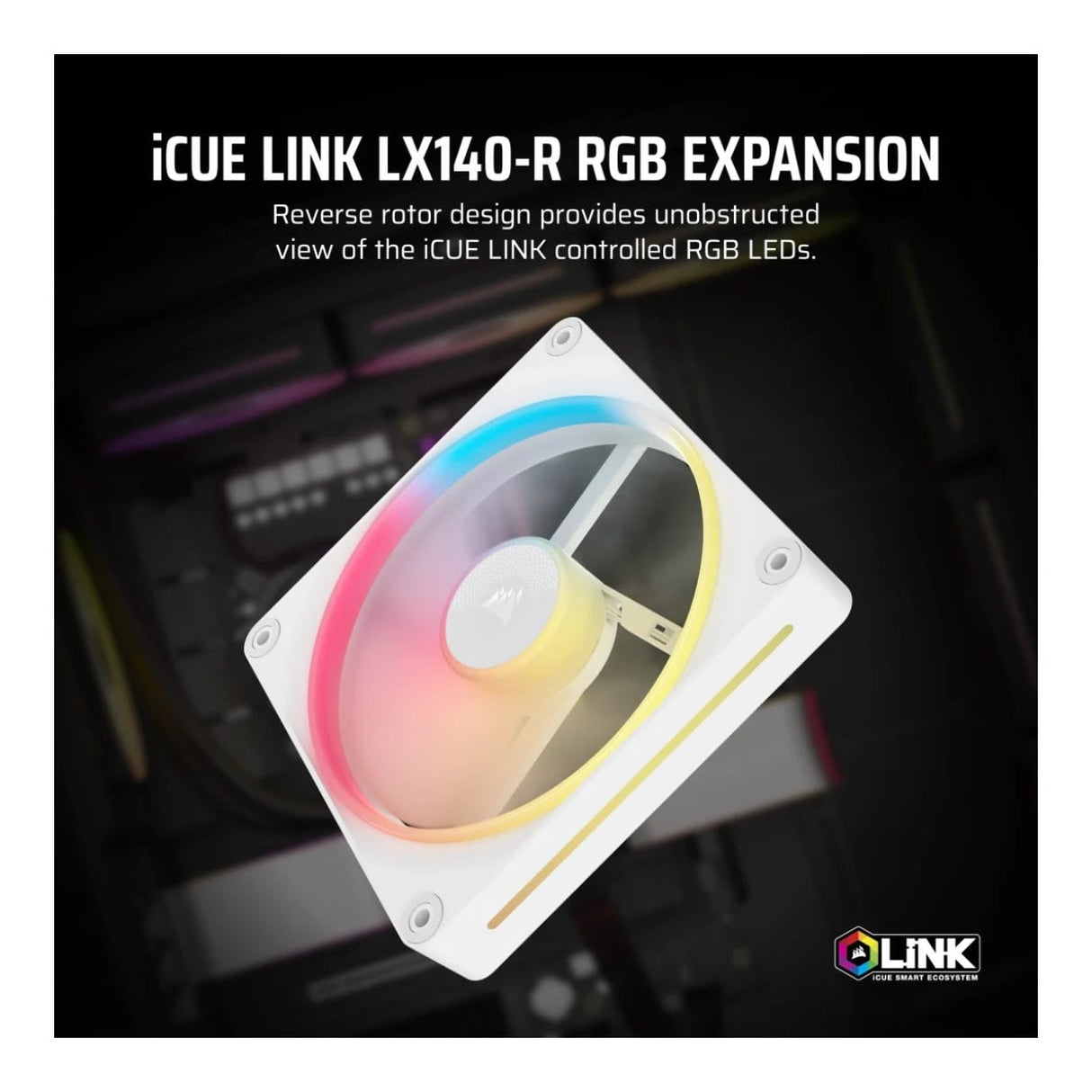Corsair iCUE LINK LX140-R RGB 140mm PWM Reverse Fan Expansion - White CO-9051055-WW