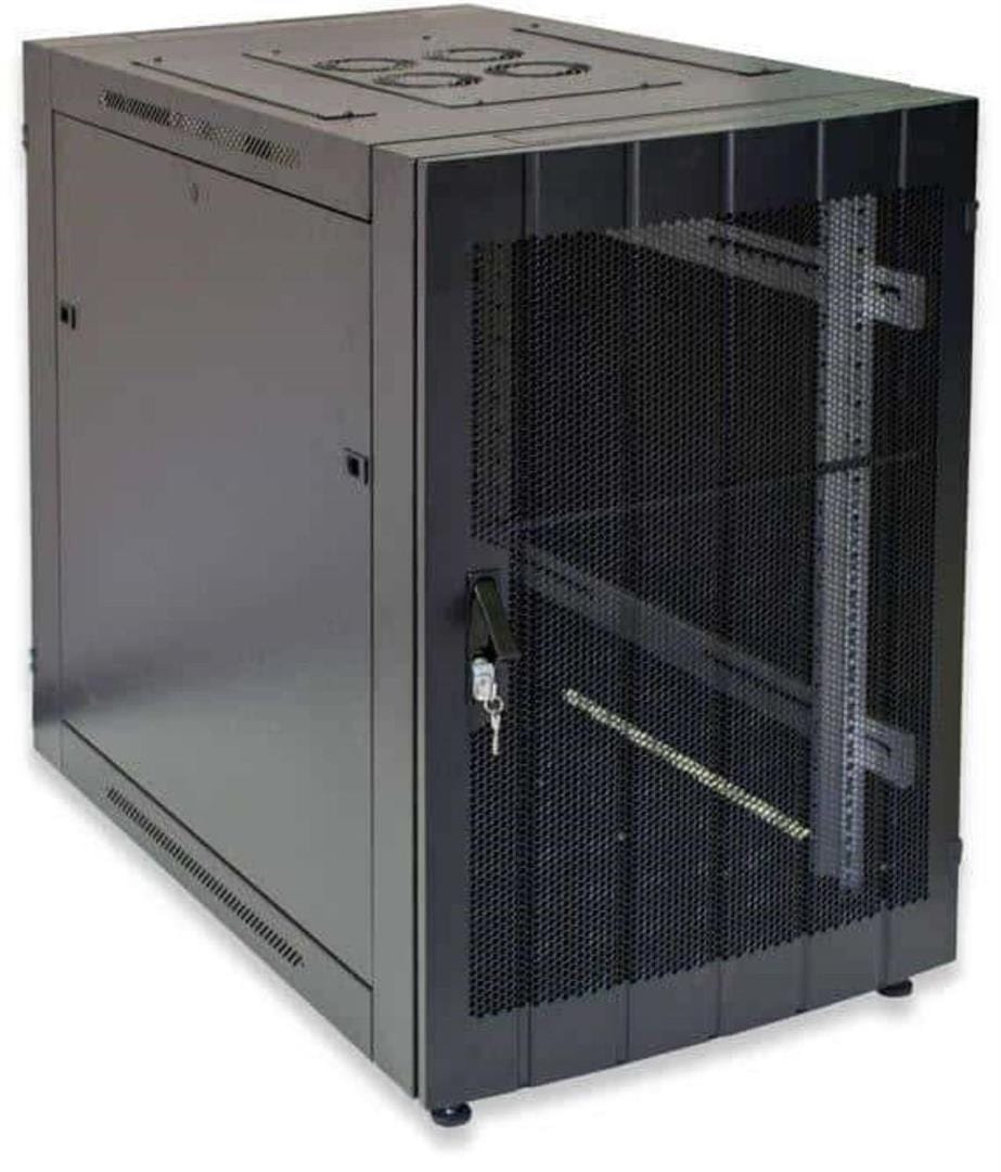 RCT 4U CP Black Wall Mount Cabinet 2x Uprights 2x Glands + Screws 450mm Perforated Door CP44U.PERF.B.N