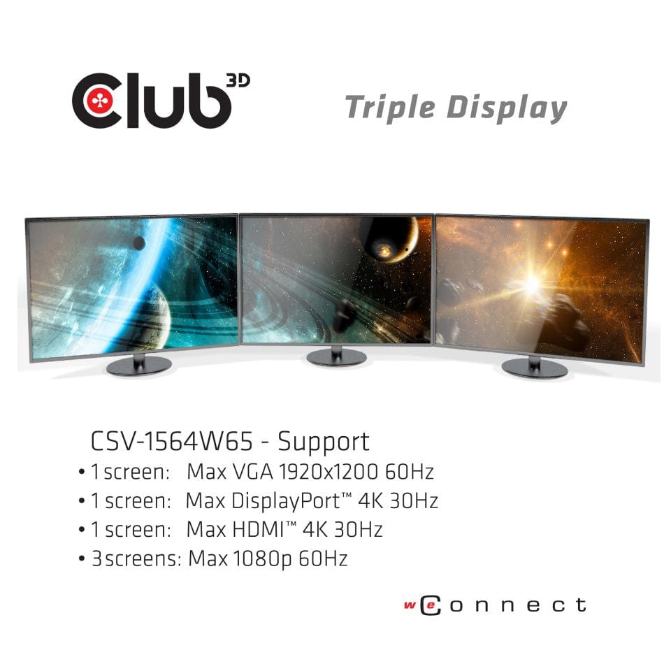 Club 3D USB Gen1 Type-C Triple Display Dynamic PD Charging Dock CSV-1564W65
