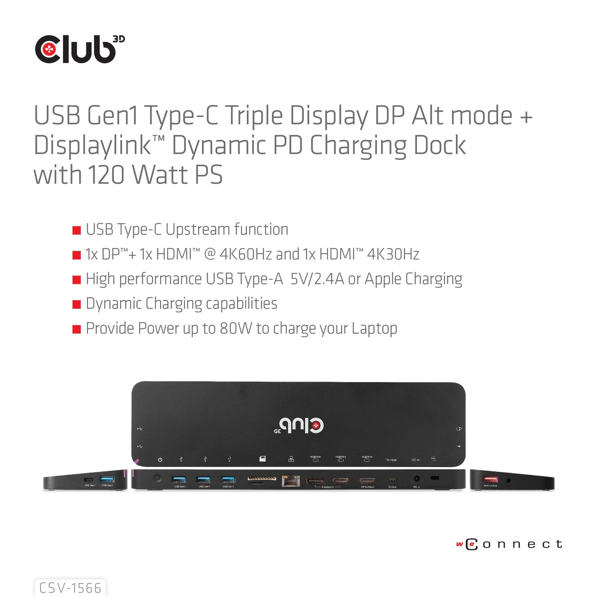 CLUB 3D USB Gen1 Type-C Triple Display Charging Dock CSV-1566