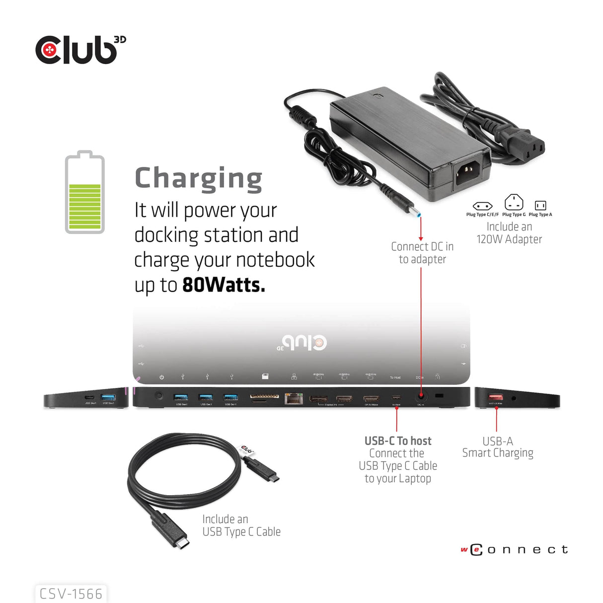 CLUB 3D USB Gen1 Type-C Triple Display Charging Dock CSV-1566