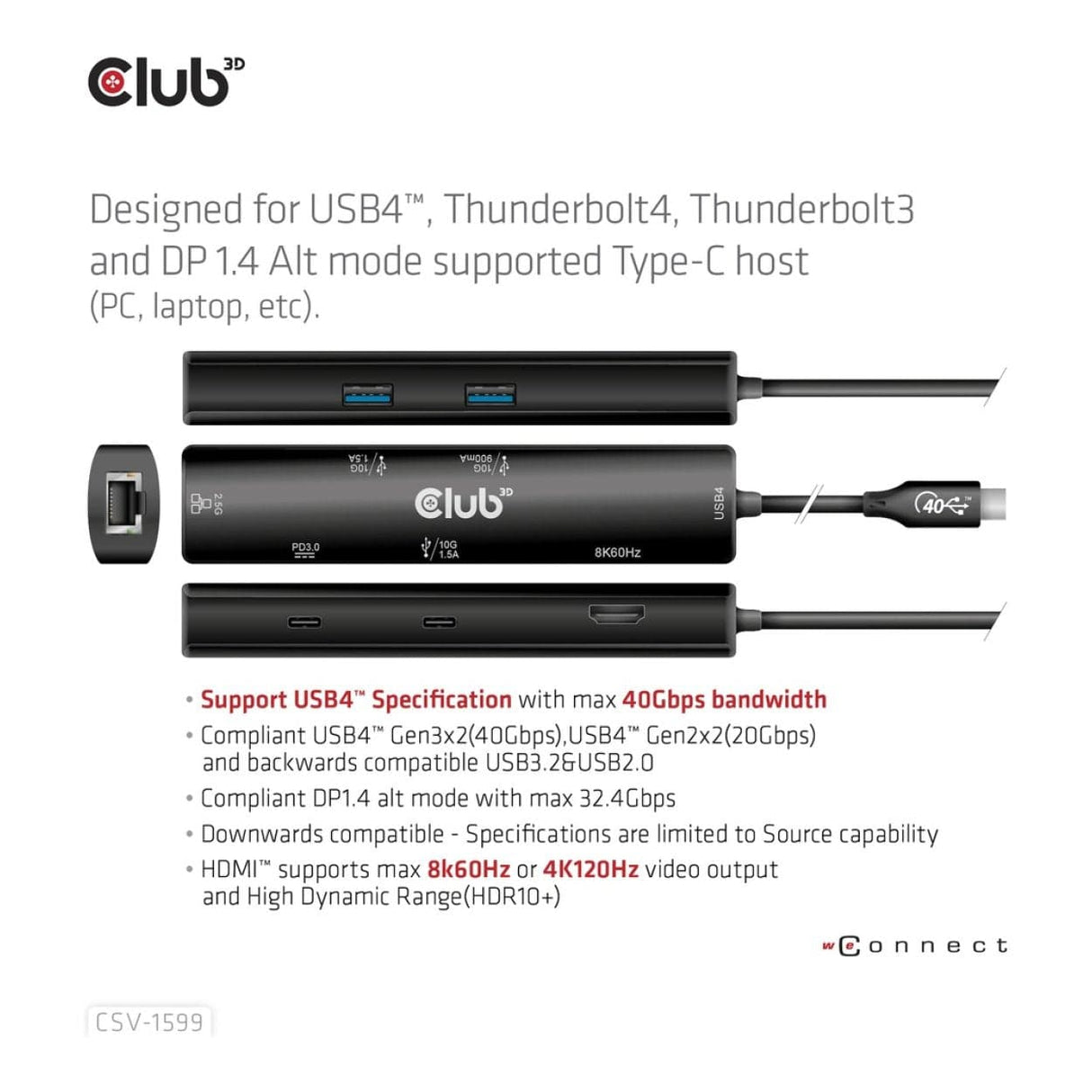 Club 3D 6-in-1 USB-C Hub Black CSV-1599