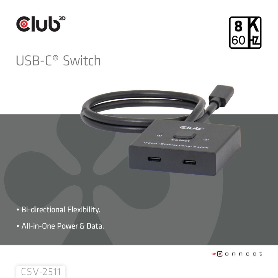 Club 3D USB-C Bi-Directional Video Data and PD Switch CSV-2511