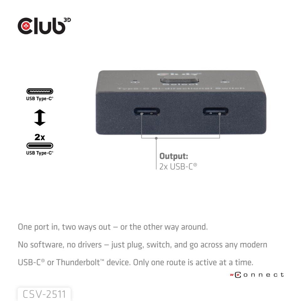 Club 3D USB-C Bi-Directional Video Data and PD Switch CSV-2511