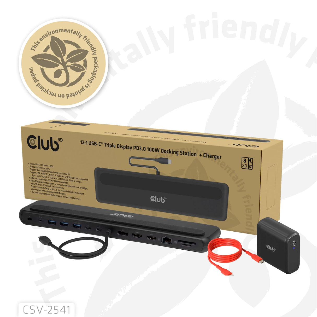 Club 3D 100W 12-1 USB-C Triple Display PD3.0 Docking Station and Charger CSV-2541