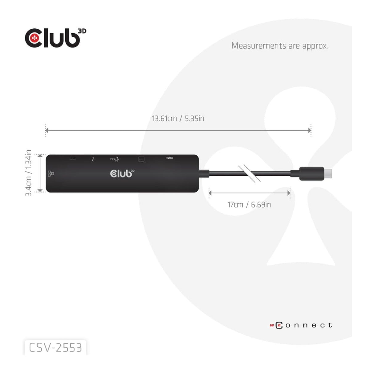 Club3D Compact 4K 60Hz USB-C 7-in-1 Hub to HDMI SD/TF Black CSV-2553