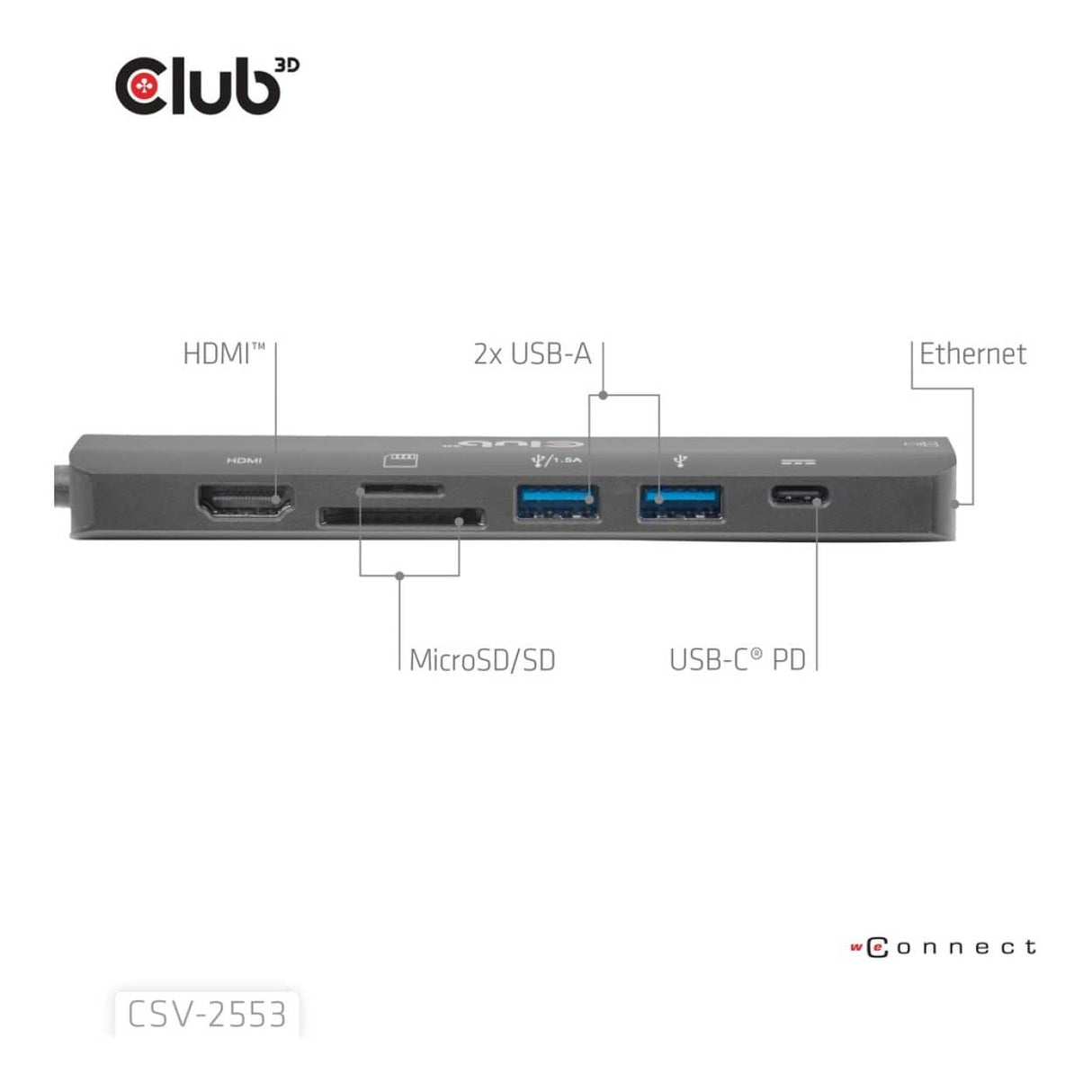 Club3D Compact 4K 60Hz USB-C 7-in-1 Hub to HDMI SD/TF Black CSV-2553
