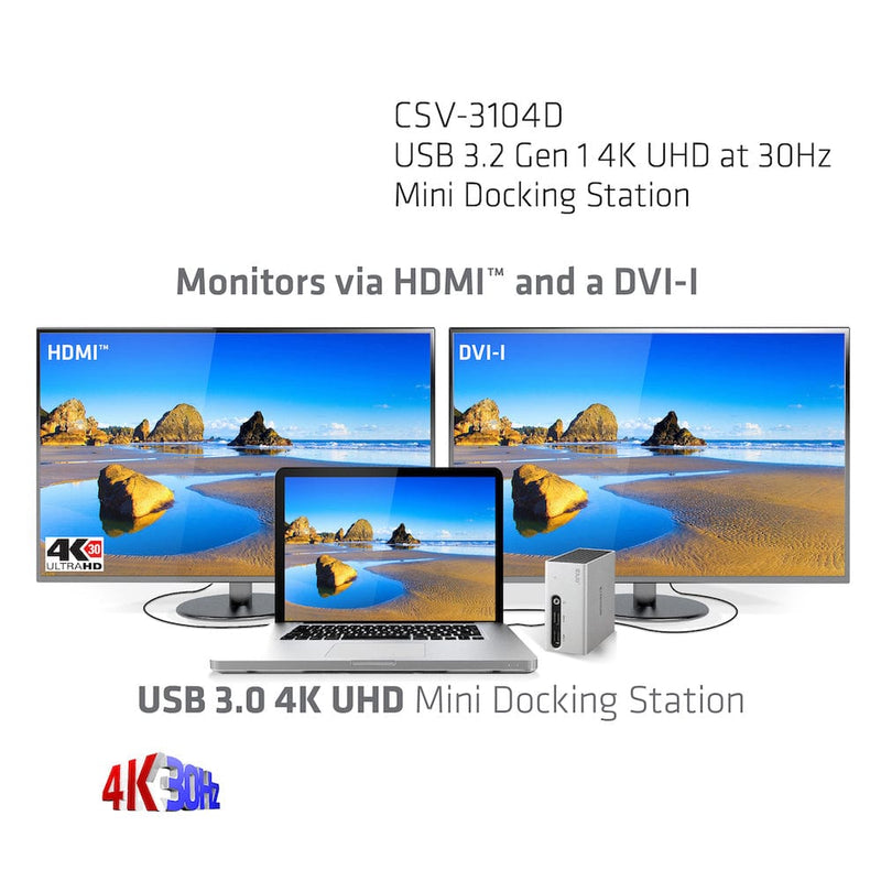 Club 3D USB 3.2 Gen 1 4K UHD at 30Hz Mini Docking Station Ultra Slim Design CSV-3104D