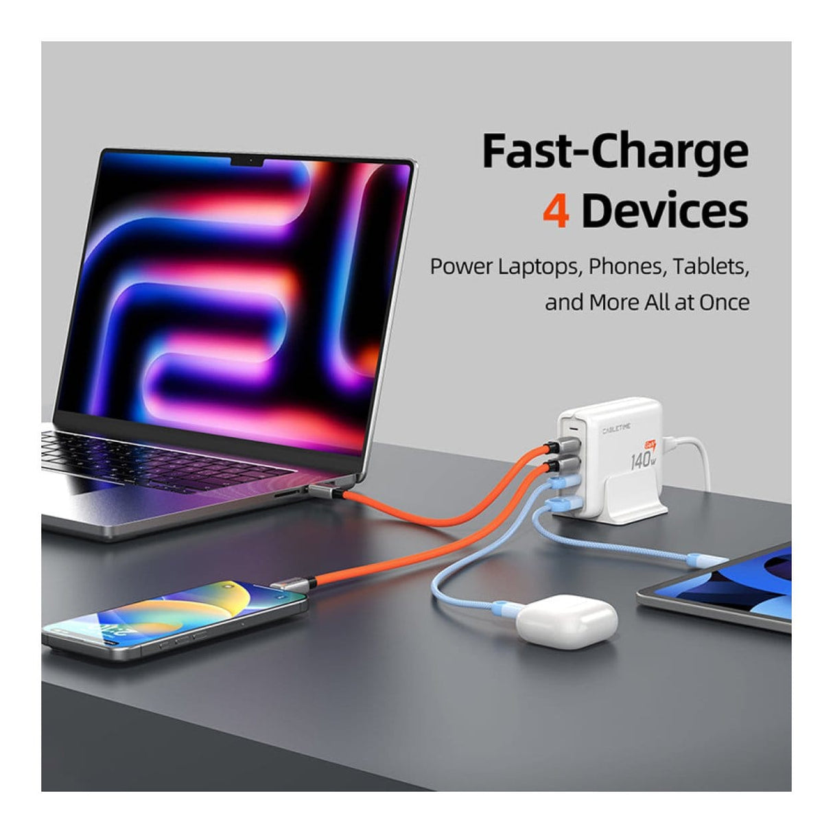 Cabletime 4-in-1 140W GaN USB-C Charging Station White CT-GAN140-PWE