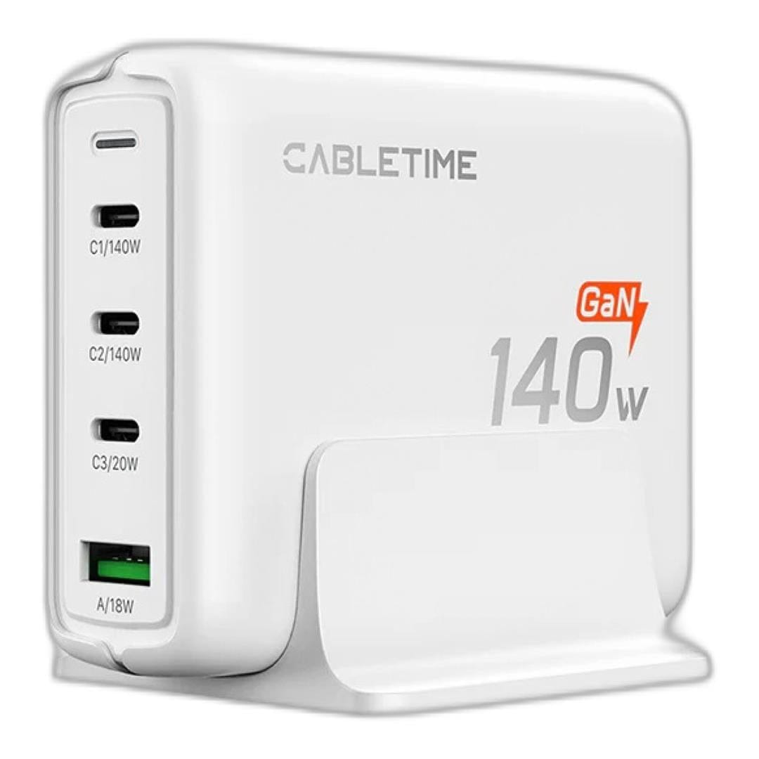 Cabletime 4-in-1 140W GaN USB-C Charging Station White CT-GAN140-PWE