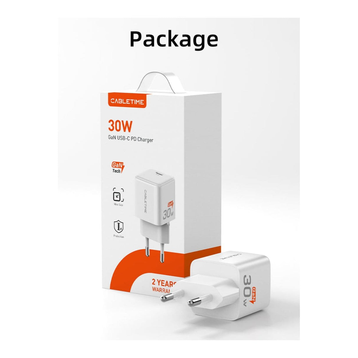 Cabletime GA45W 30W USB-C GaN Wall Charger White CT-GAN30-PW