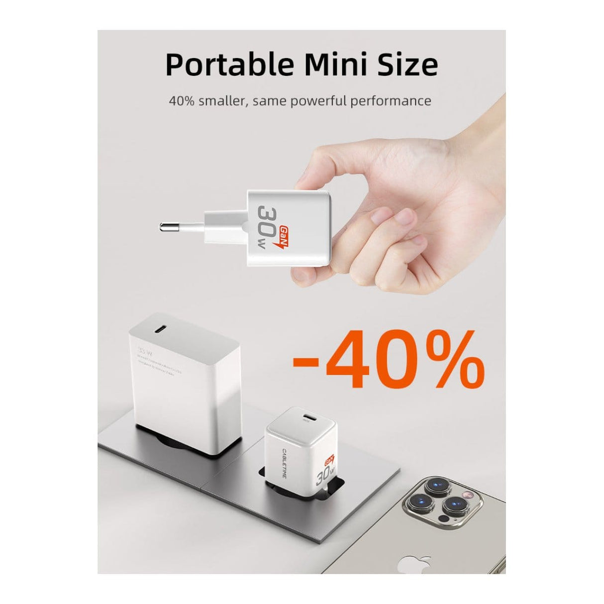 Cabletime GA45W 30W USB-C GaN Wall Charger White CT-GAN30-PW