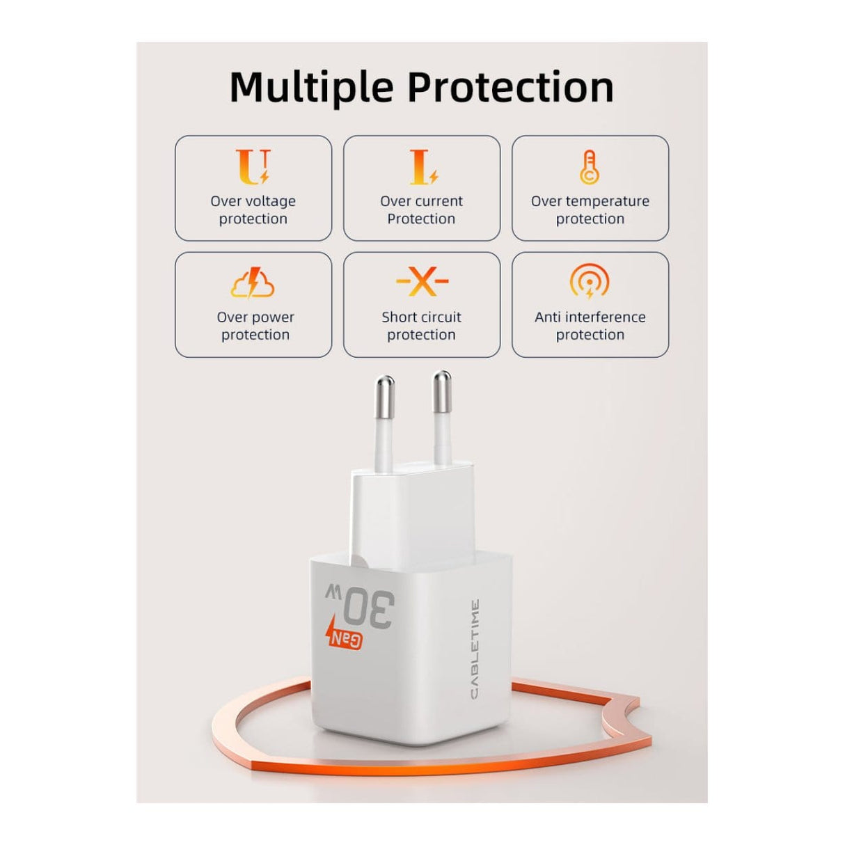 Cabletime GA45W 30W USB-C GaN Wall Charger White CT-GAN30-PW