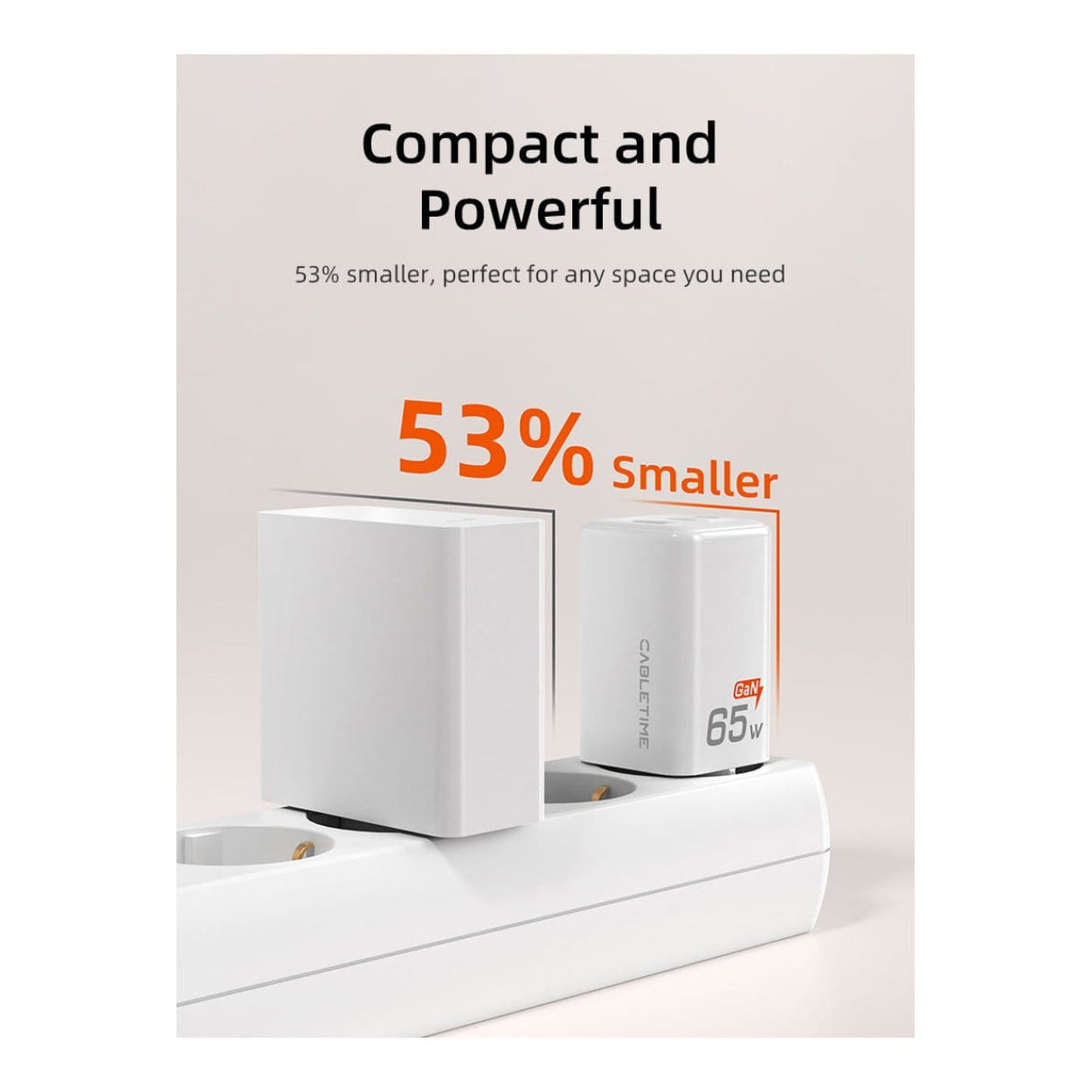 Cabletime GA65W 3-in-1 65W GaN USB-C Wall Charger White CT-GAN65-PW