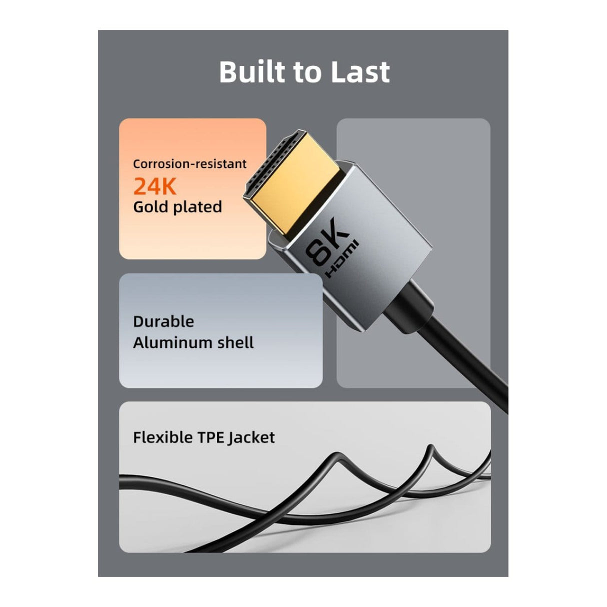 Cabletime 8K Ultra Slim Male to Male HDMI Cable 2m CT-SHD8K-AG2