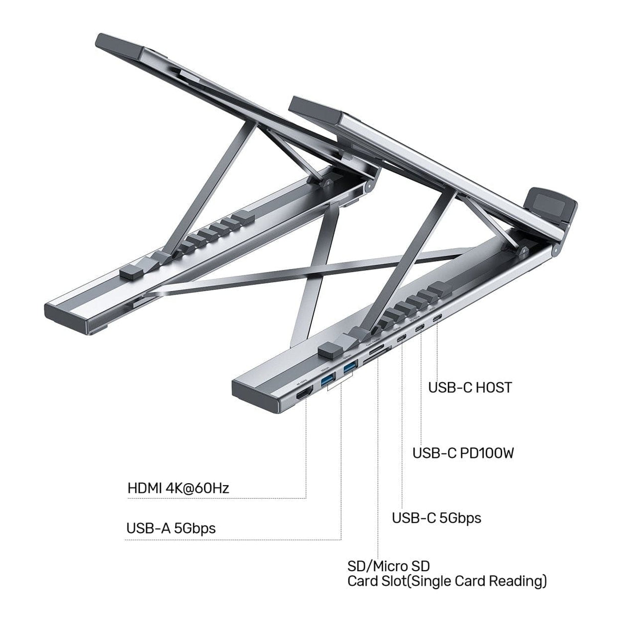 Unitek 7-in-1 USB-C Foldable Notebook Stand with Docking Station D1137AGY01