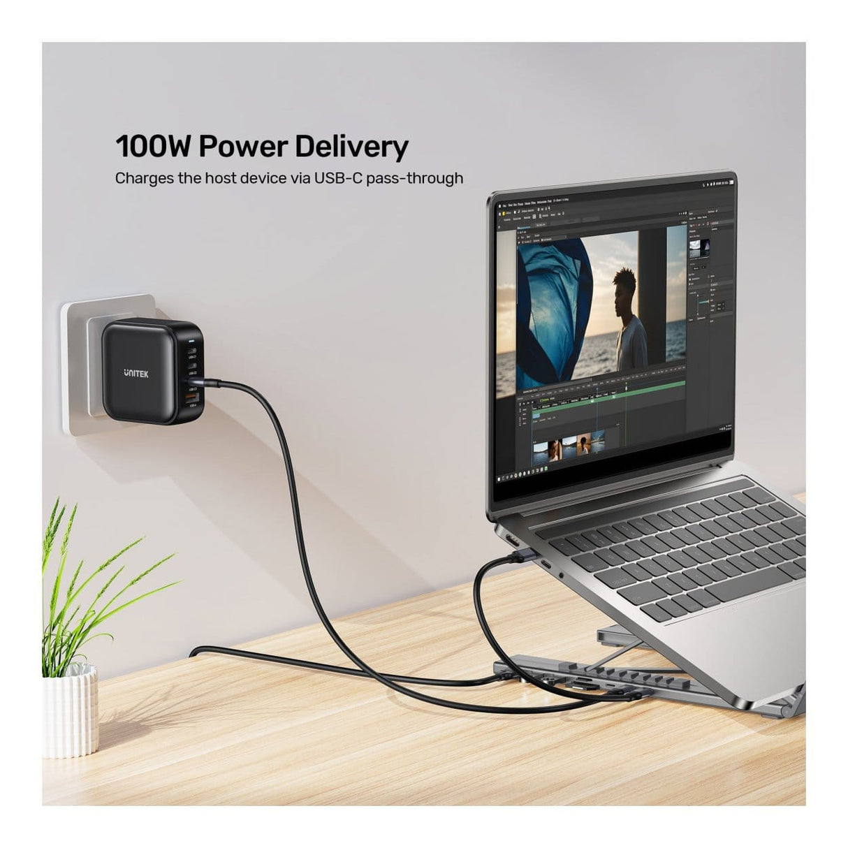 Unitek 7-in-1 USB-C Foldable Notebook Stand with Docking Station D1137AGY01