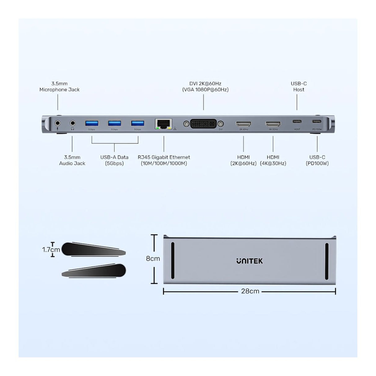 Unitek uHUB11+ USB-C DisplayLink 4K Docking Station D1147AGY01
