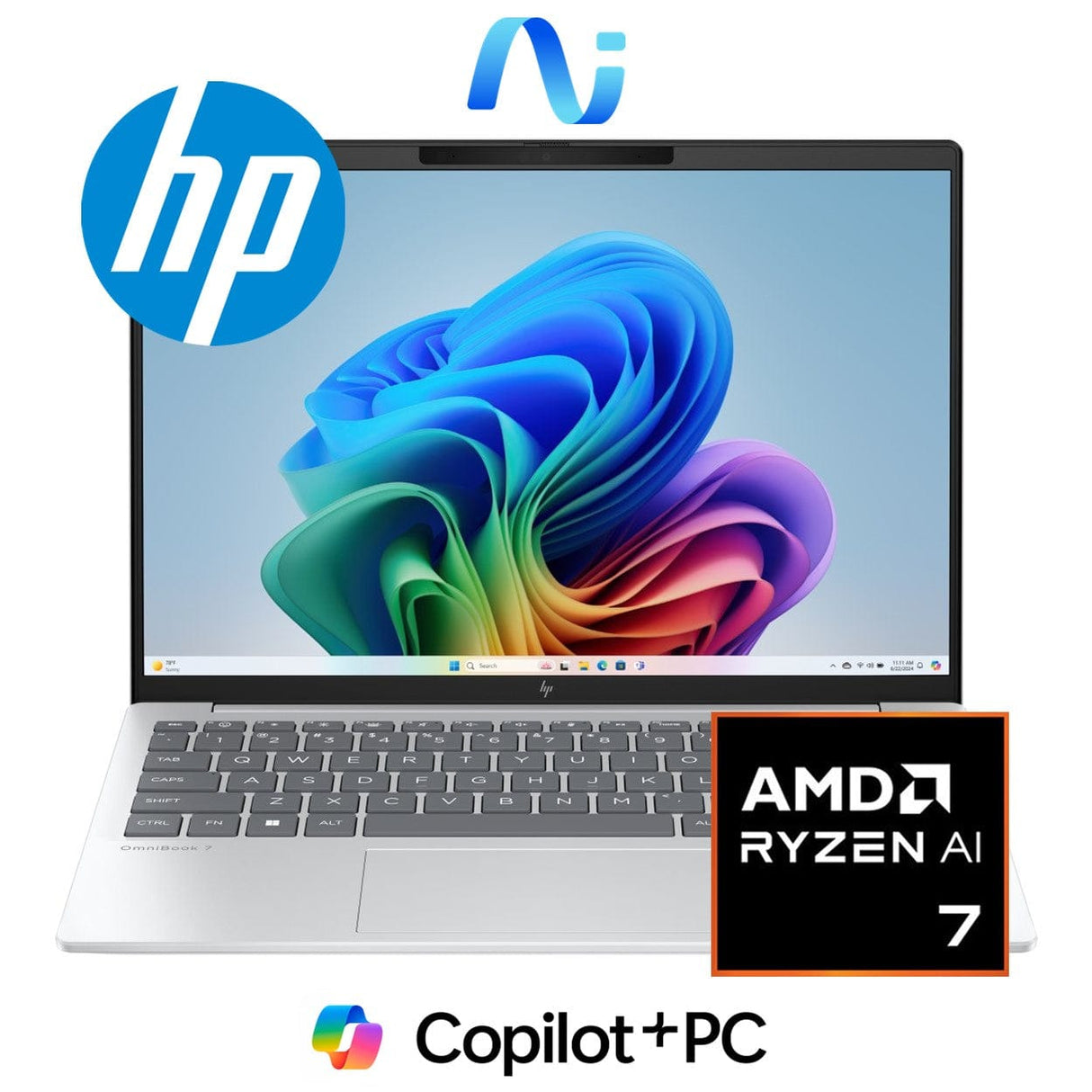 HP OmniBook 7 Aero 13-bg1003ni 13.3-inch WQXGA Next Gen AI Laptop - AMD Ryzen 7 350 1TB SSD 32GB RAM Win 11 Home Glacier Silver