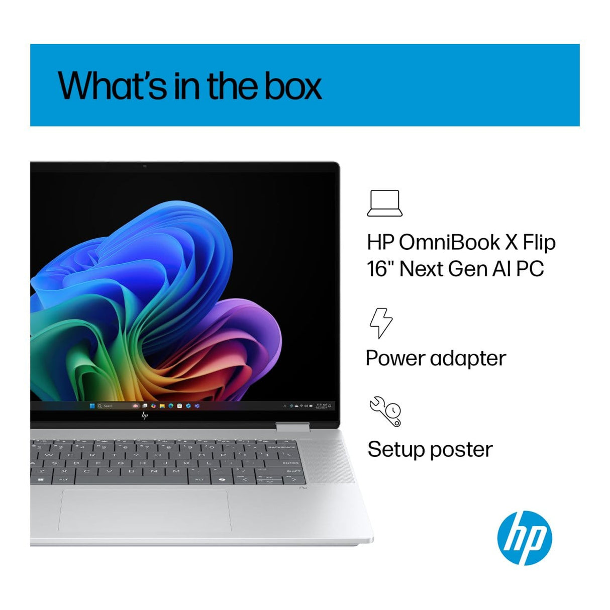 HP OmniBook X Flip 16-as0007ni 14-inch 2K Next Gen AI 2-in-1 Laptop - Intel Core Ultra 7 256V 512GB SSD 16GB RAM Win 11 Home Glacier Silver