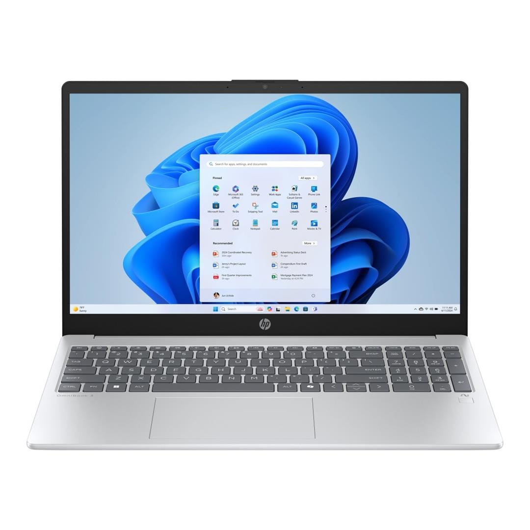 HP OmniBook 3 15-fn0008ni 15.6-inch FHD Next Gen AI Laptop - AMD Ryzen 5 330 512GB SSD 16GB RAM Win 11 Home Glacier Silver