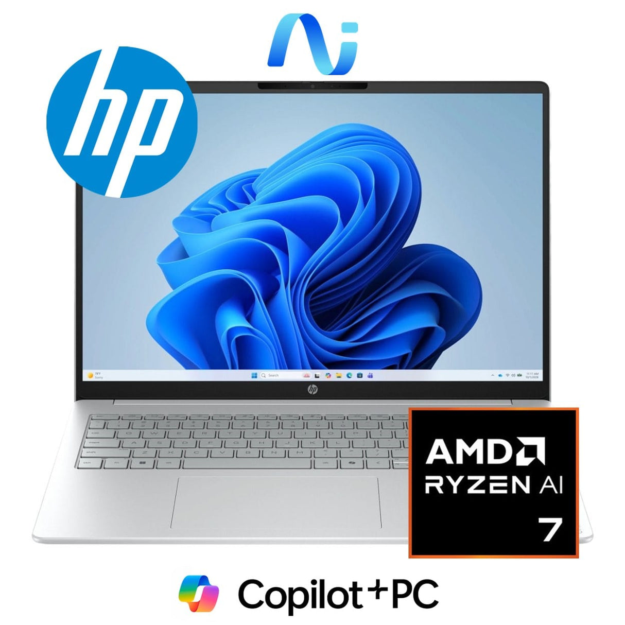 HP OmniBook 3 16-bv0005ni 16-inch 2K Next Gen AI Laptop - AMD Ryzen 7 445 512GB SSD 16GB RAM Win 11 Home Glacier Silver