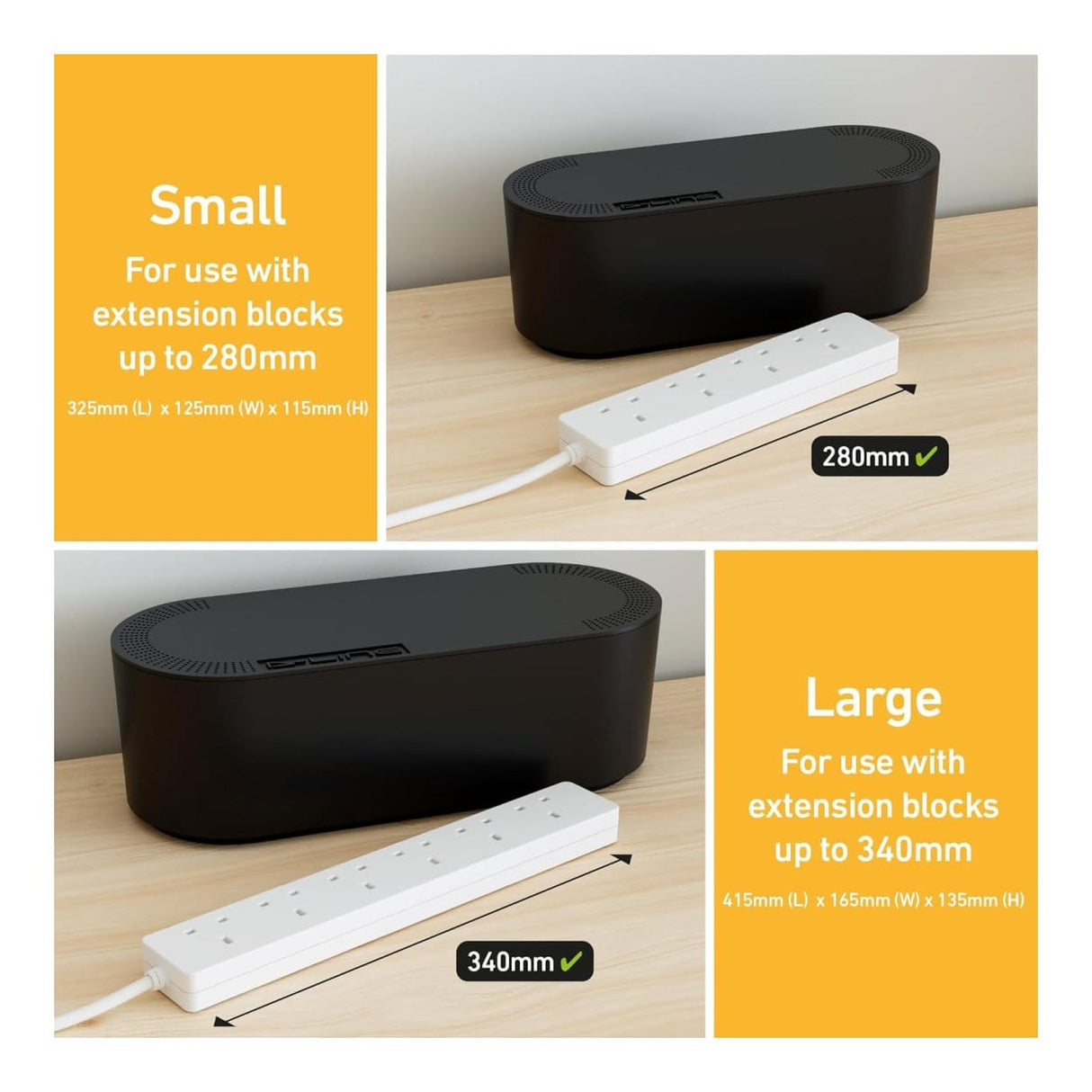 D-Line Cable Tidy Box Cable Management Black - Large DCTULGEB