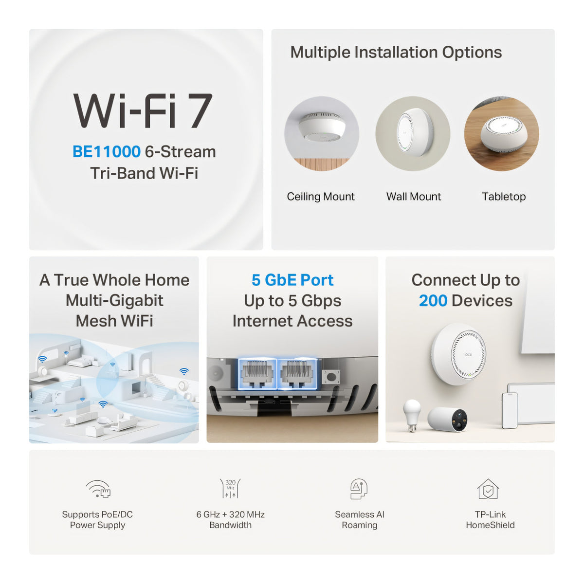 TP-Link BE11000 Whole Home Mesh Wi-Fi 7 PoE System Deco 3-pack BE65-PoE(3-pack)