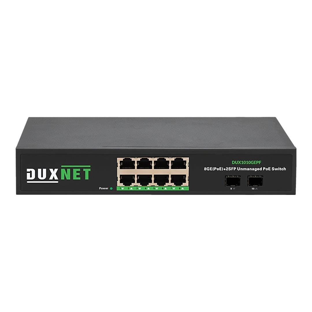 DuxNet DUX1010GEPF 10 Port GbE with 8-port PoE+ Gigabit Ports and 2 x SFP Uplink ports Unmanaged Switch