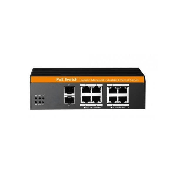 Duxbury AI 10-port Gigabit Smart Managed Industrial PoE Switch DUX108GPS-2F-IS