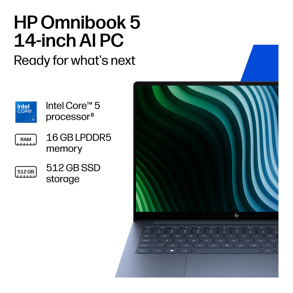 HP OmniBook 5 14-mh0004ni 14-inch 2K OLED AI Laptop - Intel Core 5 320 512GB SSD 16GB RAM Win 11 Home Blue