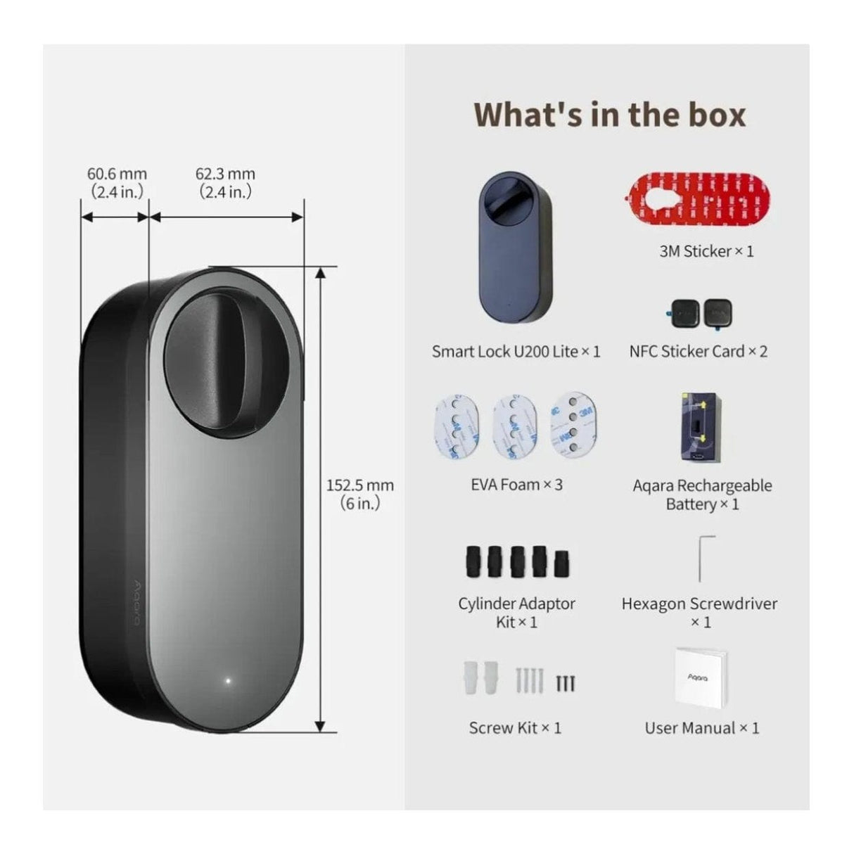 Aqara U200 Lite Matter Retrofit Smart Lock Kit EL-D03D-BLACK