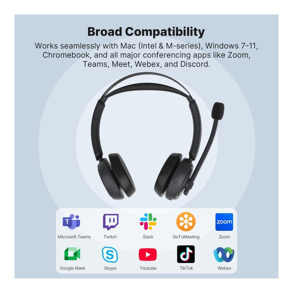Nearity Wireless Bluetooth Headset with Mic and Charging Stand Black EP320