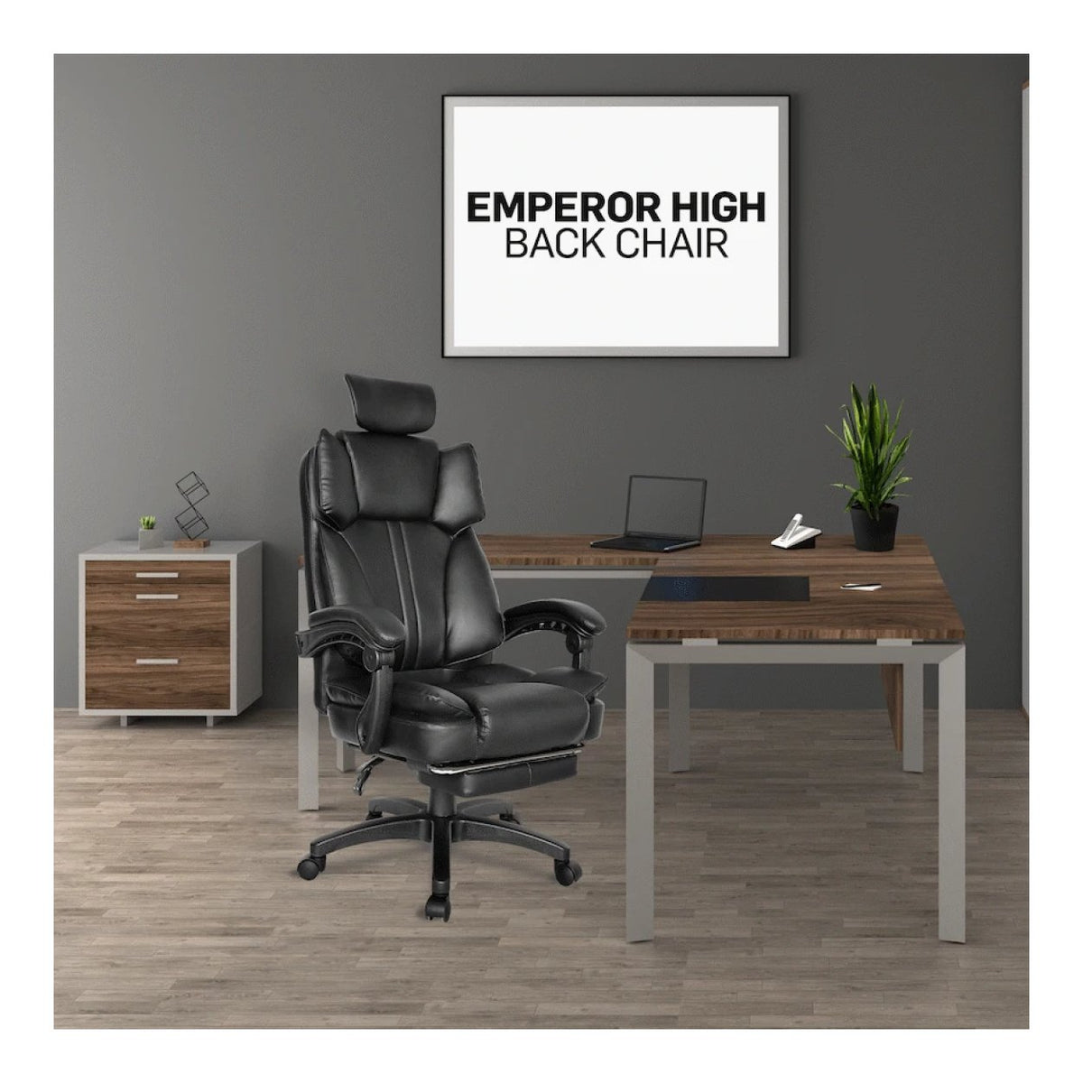 Everfurn Emperor High Back Office Chair with Footrest Black FD-OC-HB-58.1