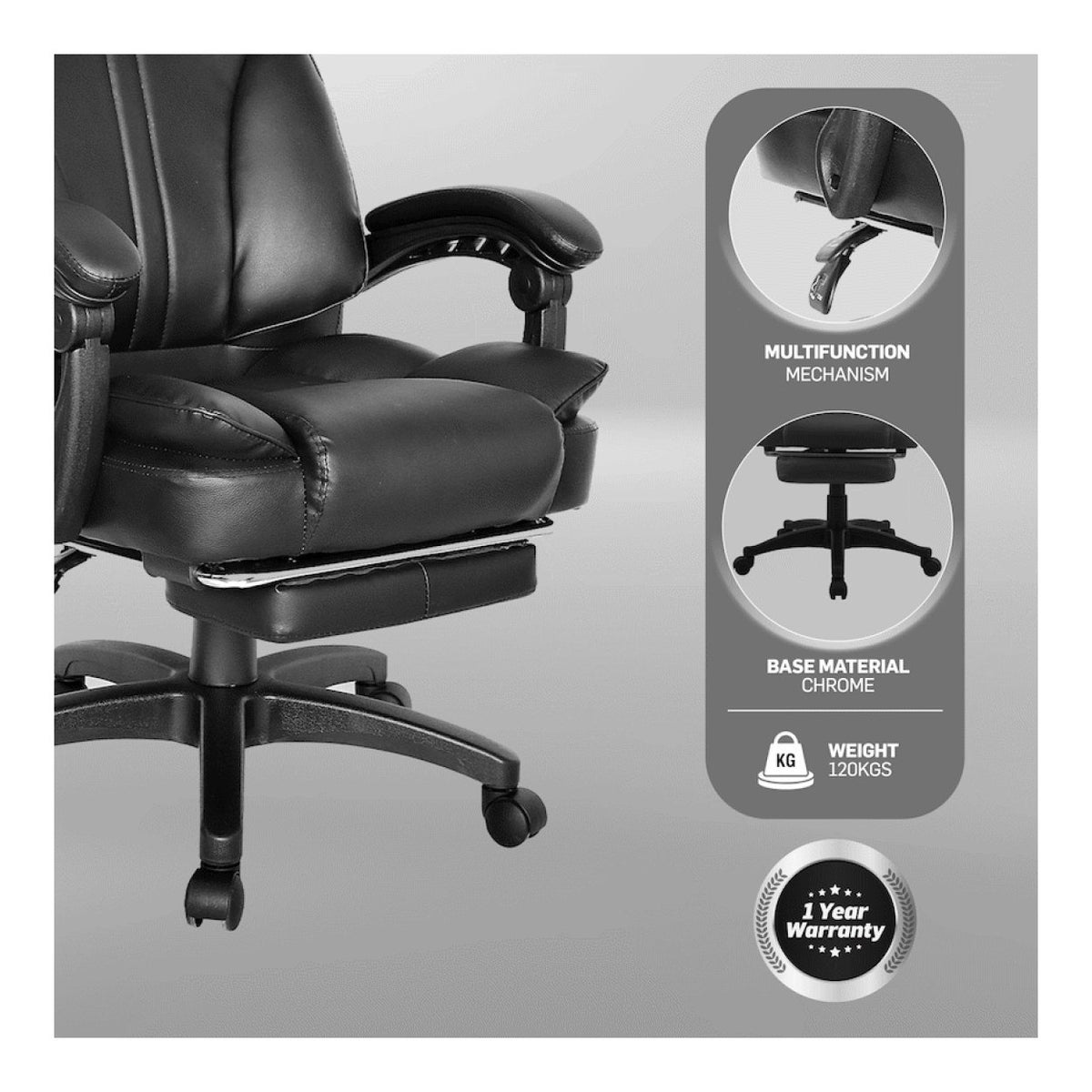 Everfurn Emperor High Back Office Chair with Footrest Black FD-OC-HB-58.1