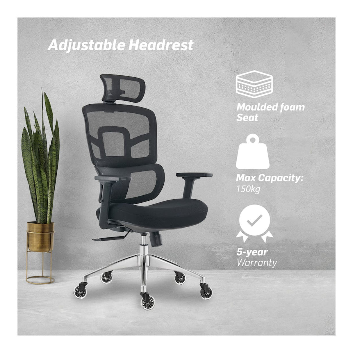 Everfurn Premium Graphite Ergo High Back Chair Black FD-OC-HB-70-BLK