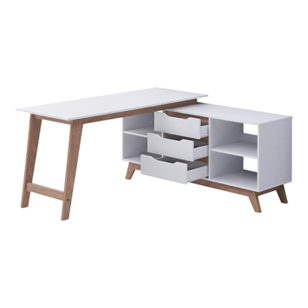 Everfurn Lunar L-Shaped Paper Laminated Office Desk with Storage FD-OD-69
