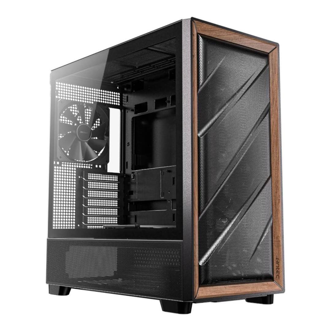 Antec Flux Wood Mid Tower ATX Gaming PC Case Black