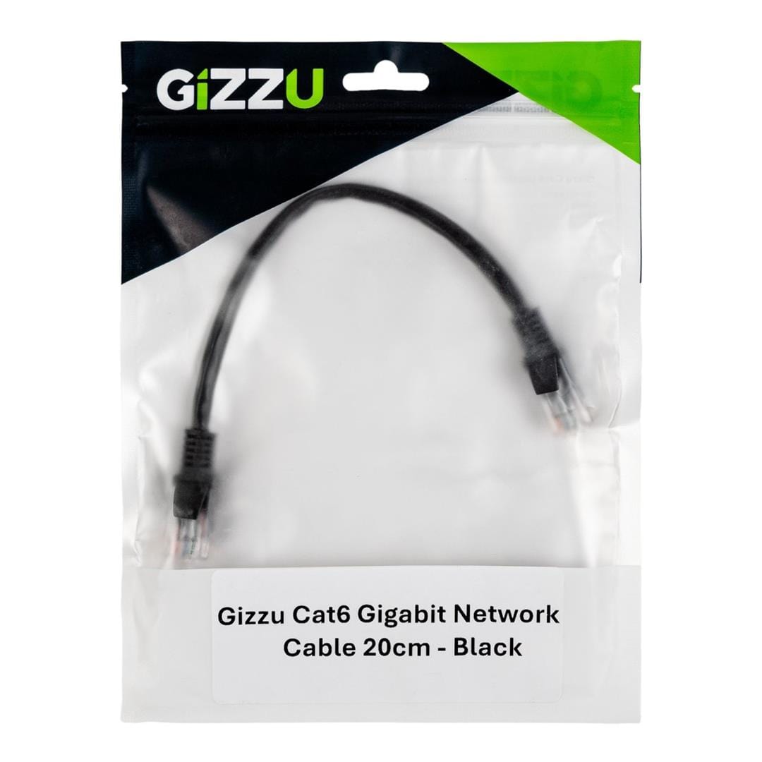 Gizzu CAT6 UTP Fly Lead RJ45 Ethernet Network Cable 20cm Black GCPCAT6002-BK
