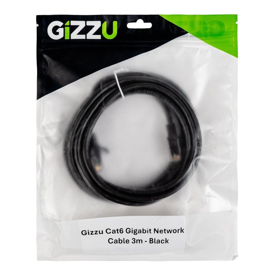Gizzu CAT6 UTP Fly Lead RJ45 Ethernet Network Cable 3m Black GCPCAT6030-BK