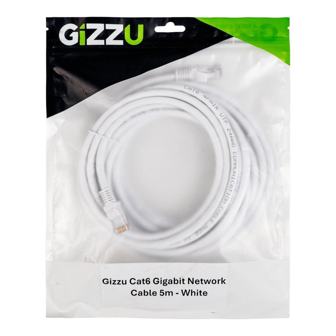 Gizzu CAT6 UTP Fly Lead RJ45 Ethernet Network Cable 5m White GCPCAT6050-WH
