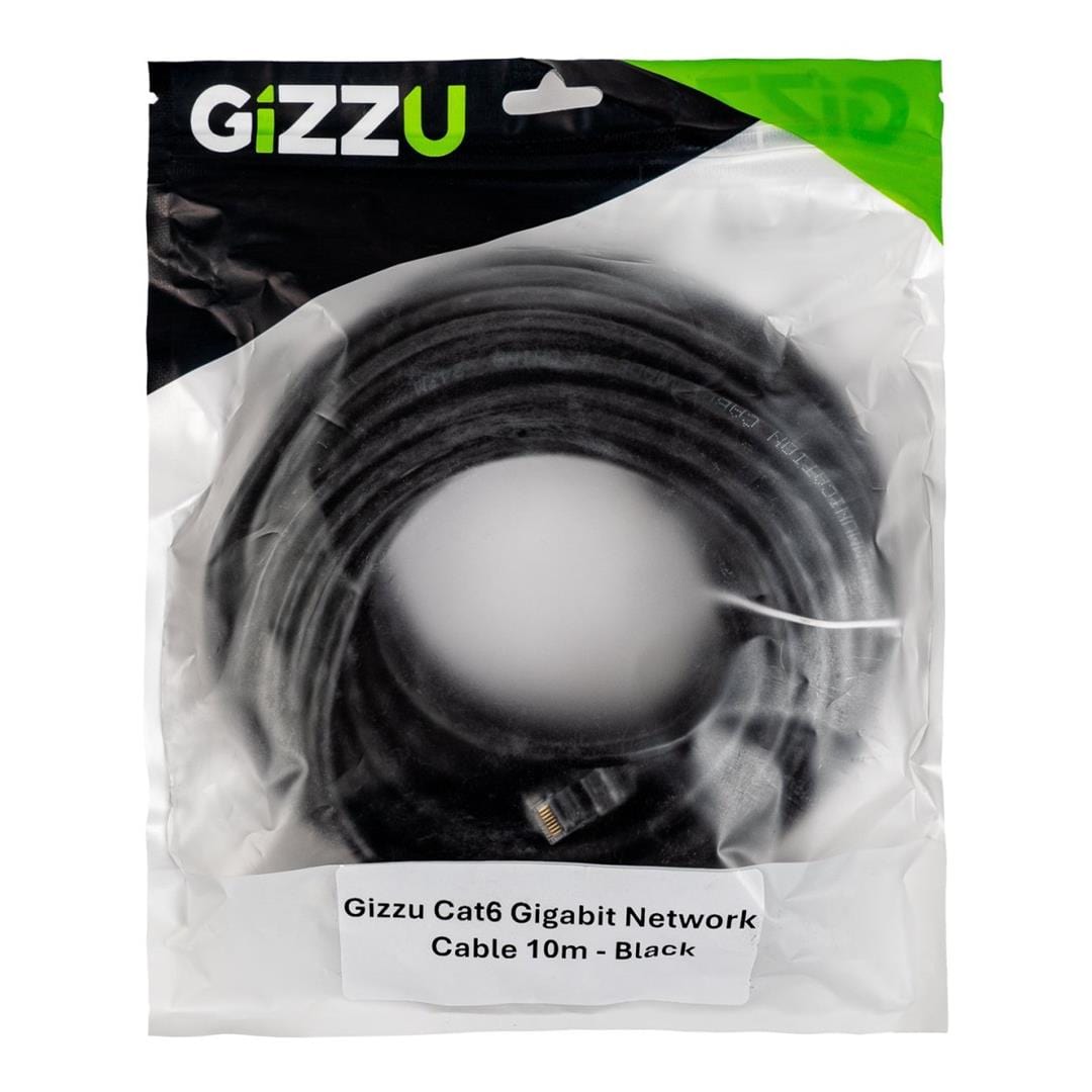 Gizzu CAT6 UTP Fly Lead RJ45 Ethernet Network Cable 10m Black GCPCAT6100-BK