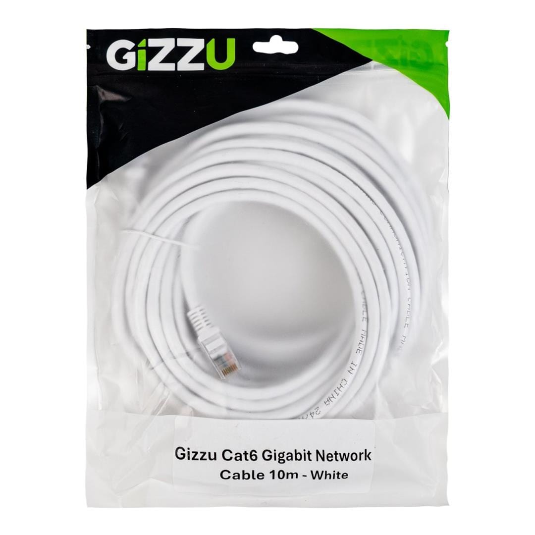 Gizzu CAT6 UTP Fly Lead RJ45 Ethernet Network Cable 10m White GCPCAT6100-WH